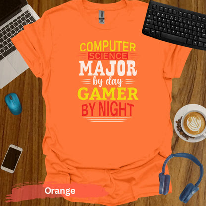 Computer Science major by day Gamer By Night T-Shirt - S / Orange - Physical Item