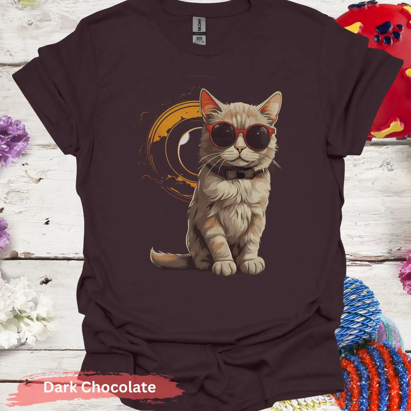 Cat Solar Eclipse T-shirt - S / Dark Chocolate - Physical Item