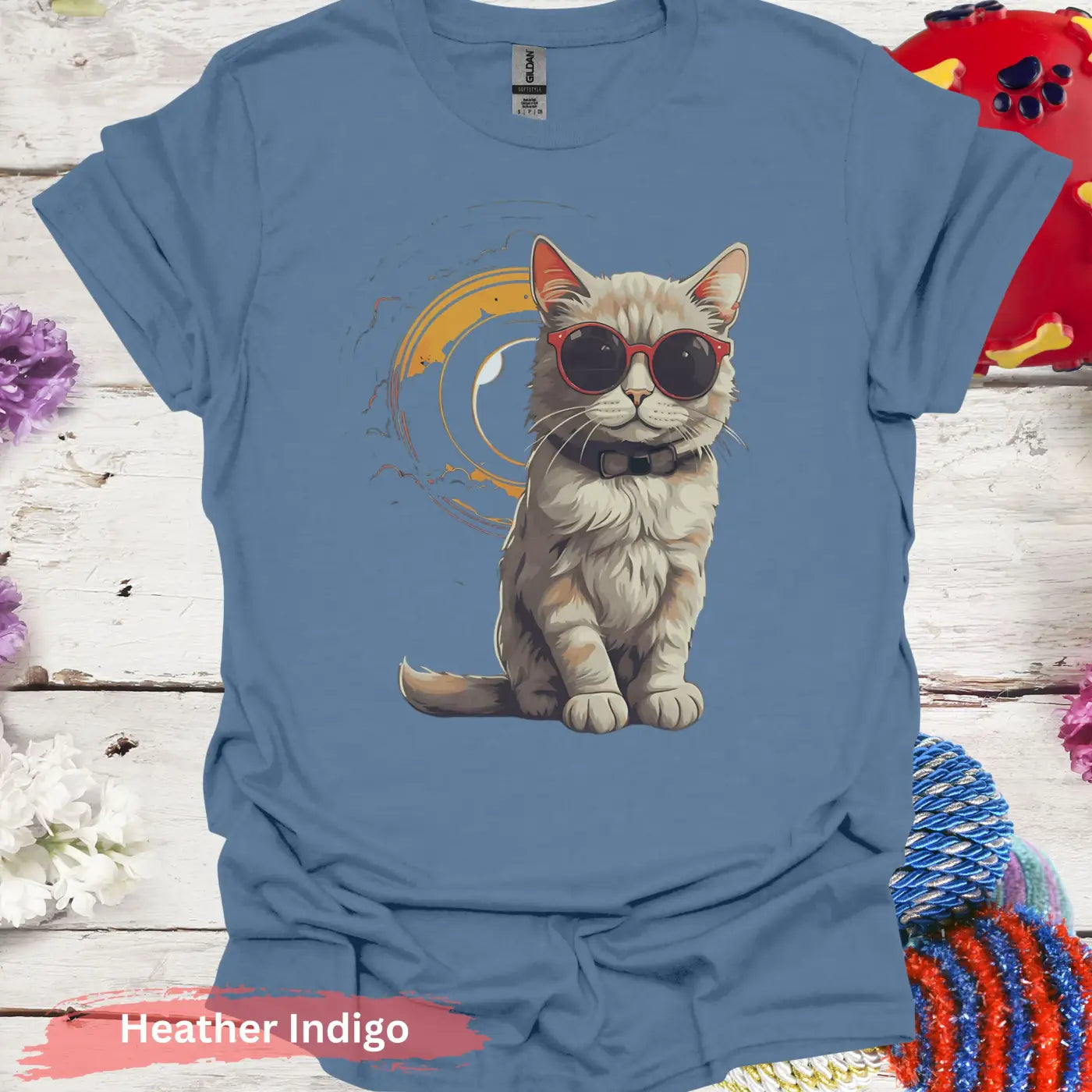 Cat Solar Eclipse T-shirt - S / Heather Indigo - Physical Item