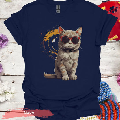 Cat Solar Eclipse T-shirt - S / Navy - Physical Item