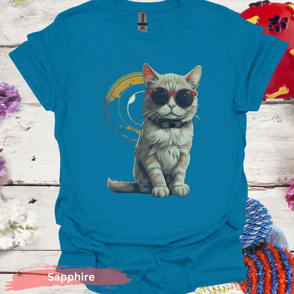 Cat Solar Eclipse T-shirt - S / Sapphire - Physical Item