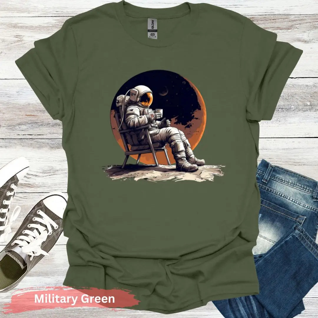 Cosmic Coffee Break T-Shirt - S / Military Green - Physical Item