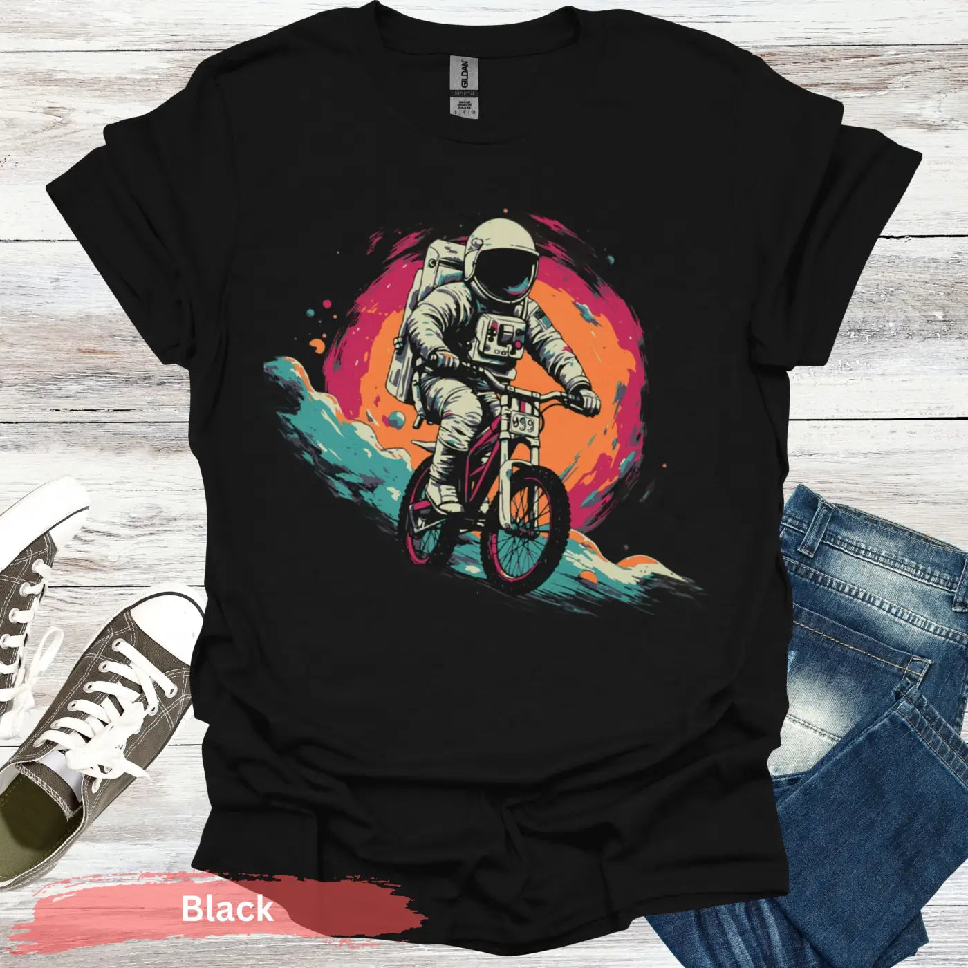 Cosmic Cyclist T-Shirt - S - Unisex / Black - Physical Item