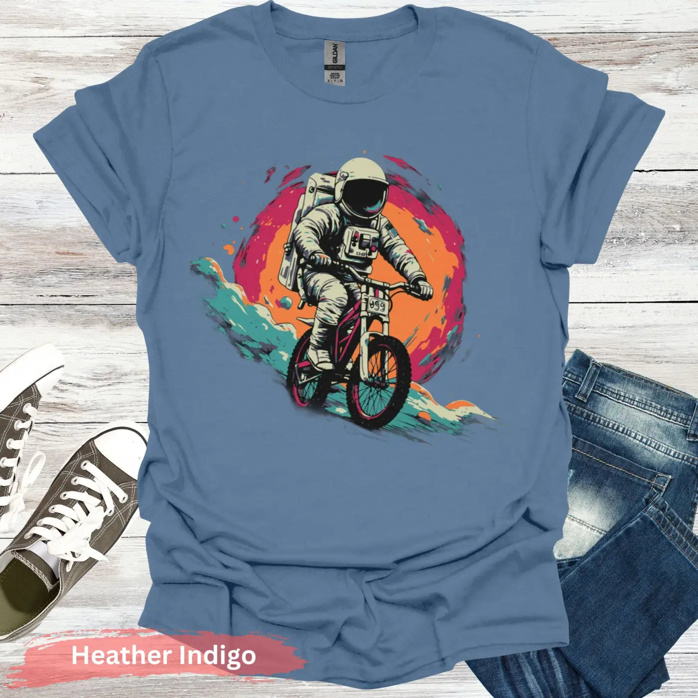 Cosmic Cyclist T-Shirt - S - Unisex / Heather Indigo - Physical Item
