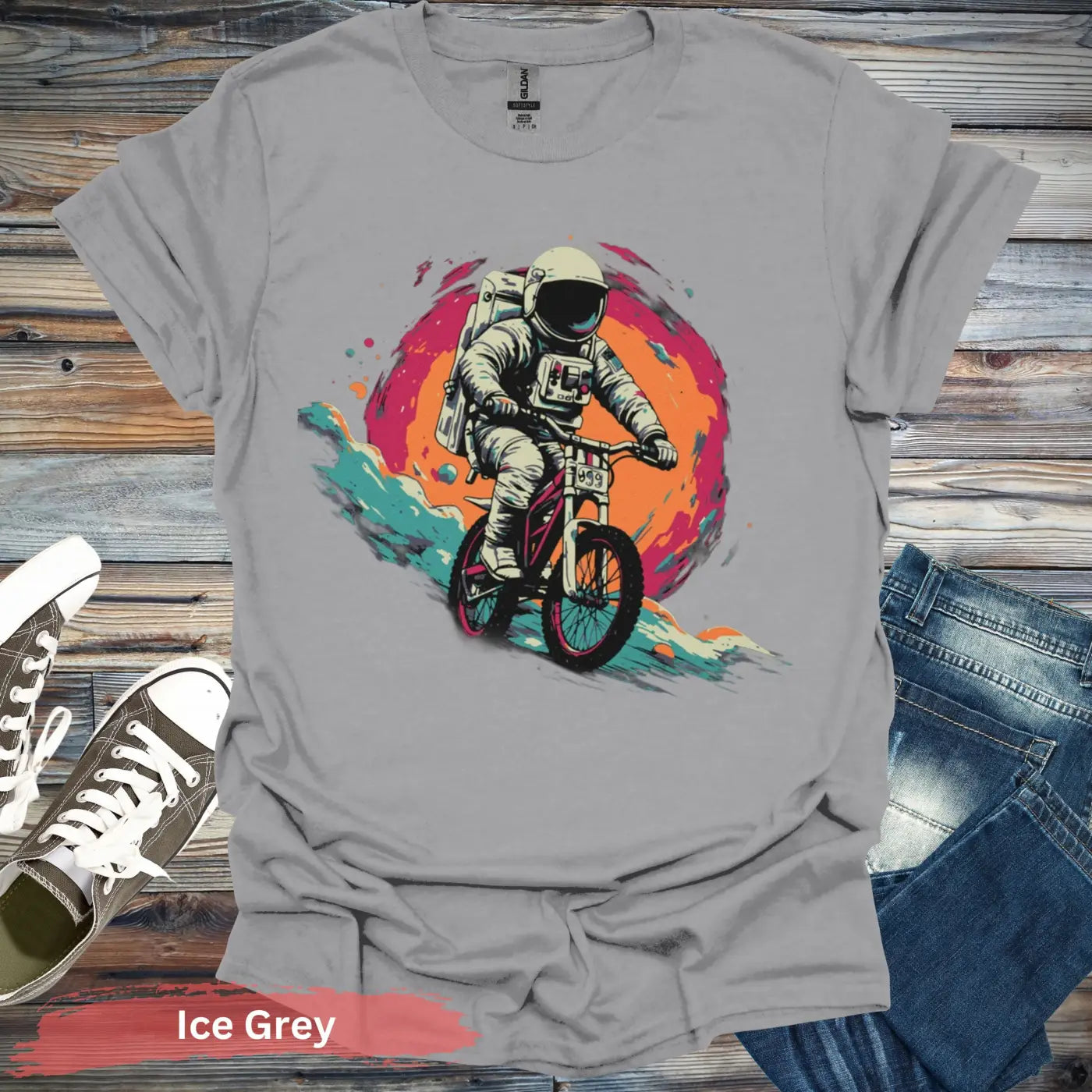 Cosmic Cyclist T-Shirt - S - Unisex / Ice Grey - Physical Item