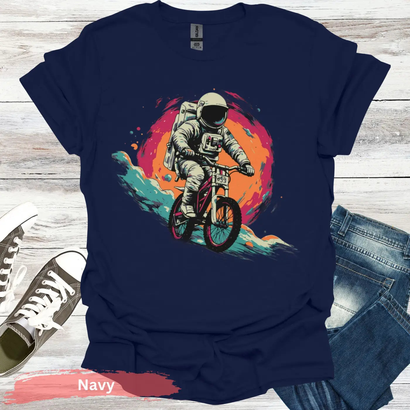 Cosmic Cyclist T-Shirt - S - Unisex / Navy - Physical Item