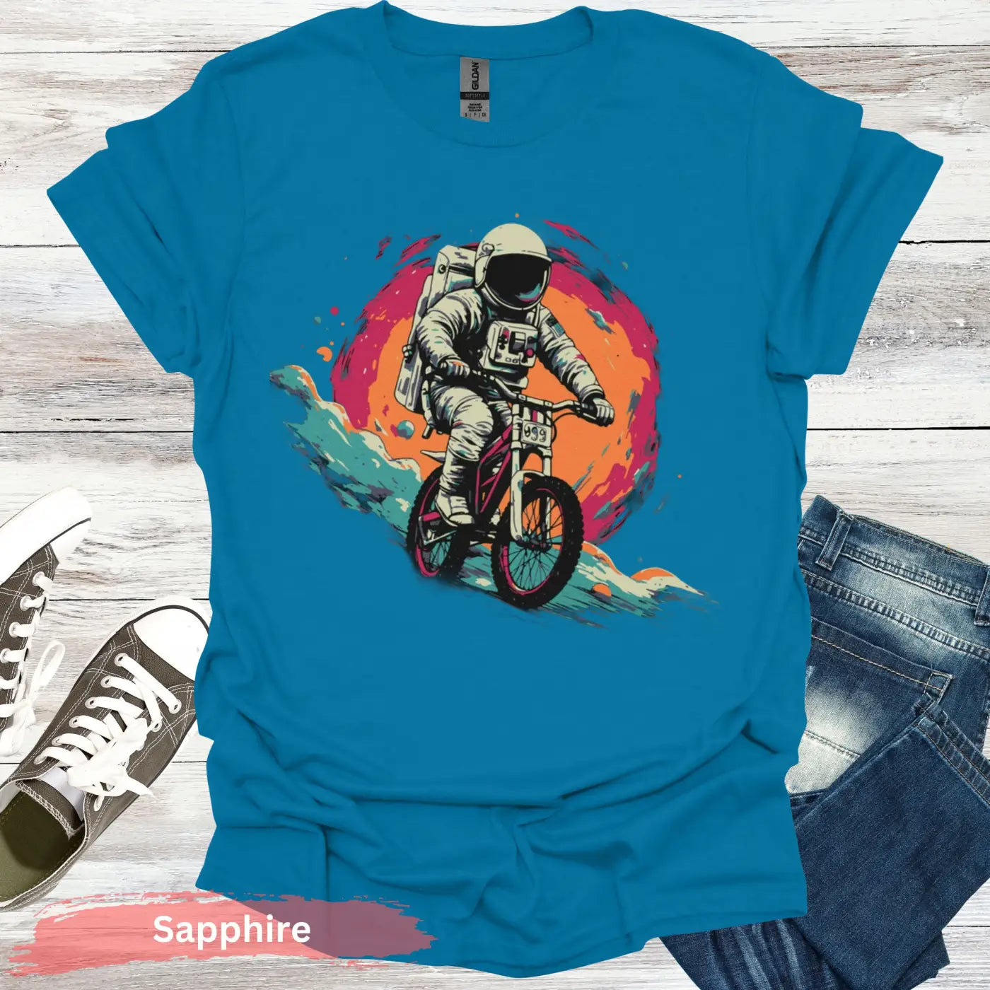 Cosmic Cyclist T-Shirt - S - Unisex / Sapphire - Physical Item