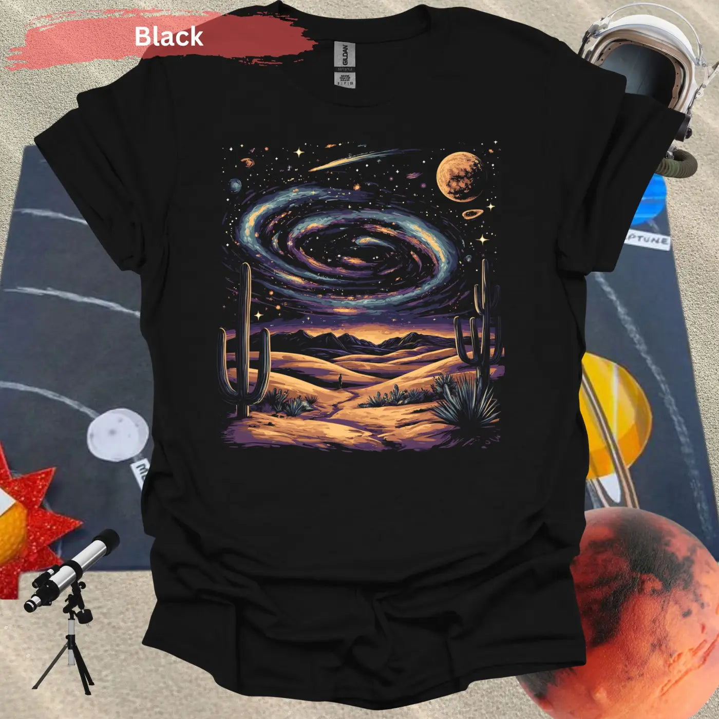 Cosmic Desert Landscape T-Shirt - S / Black - Physical Item