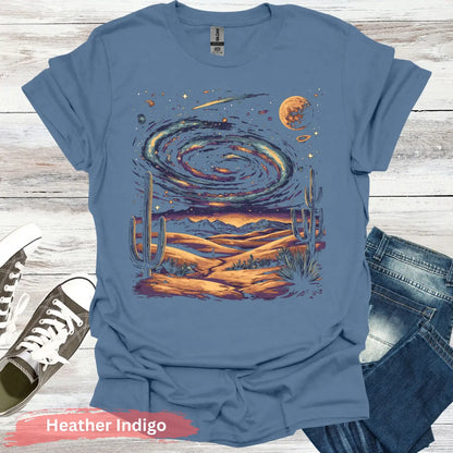 Cosmic Desert Landscape T-Shirt - S / Heather Indigo - Physical Item