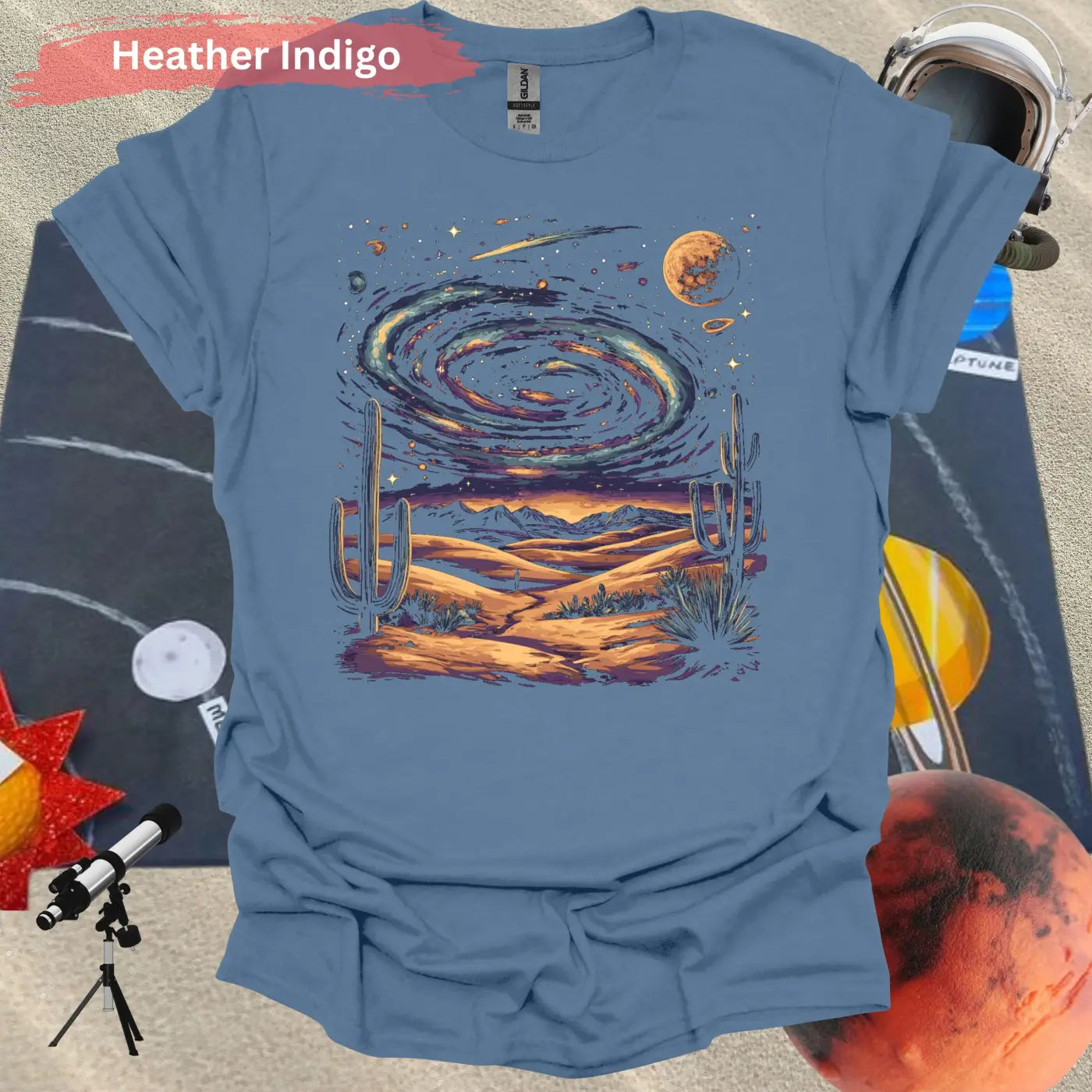 Cosmic Desert Landscape T-Shirt - S / Heather Indigo - Physical Item