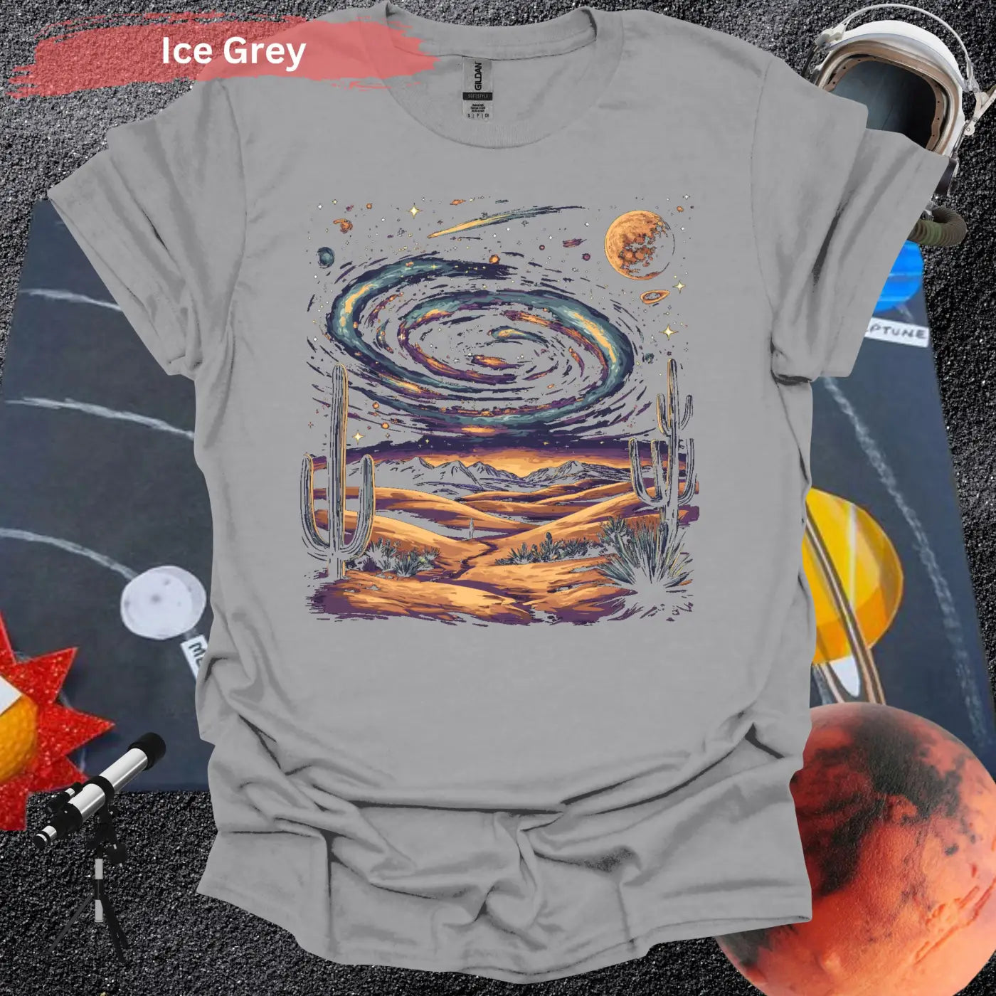 Cosmic Desert Landscape T-Shirt - S / Ice Grey - Physical Item