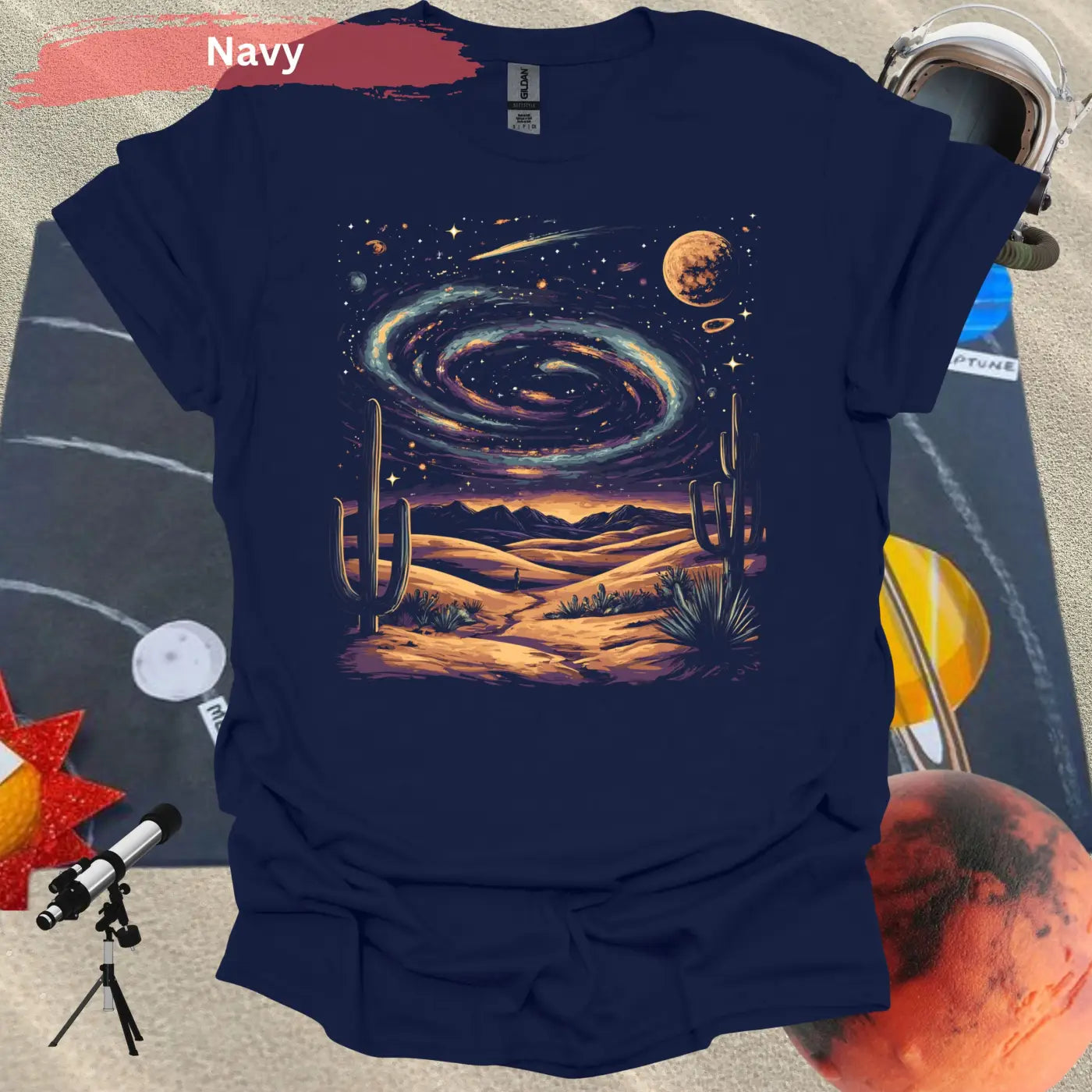 Cosmic Desert Landscape T-Shirt - S / Navy - Physical Item