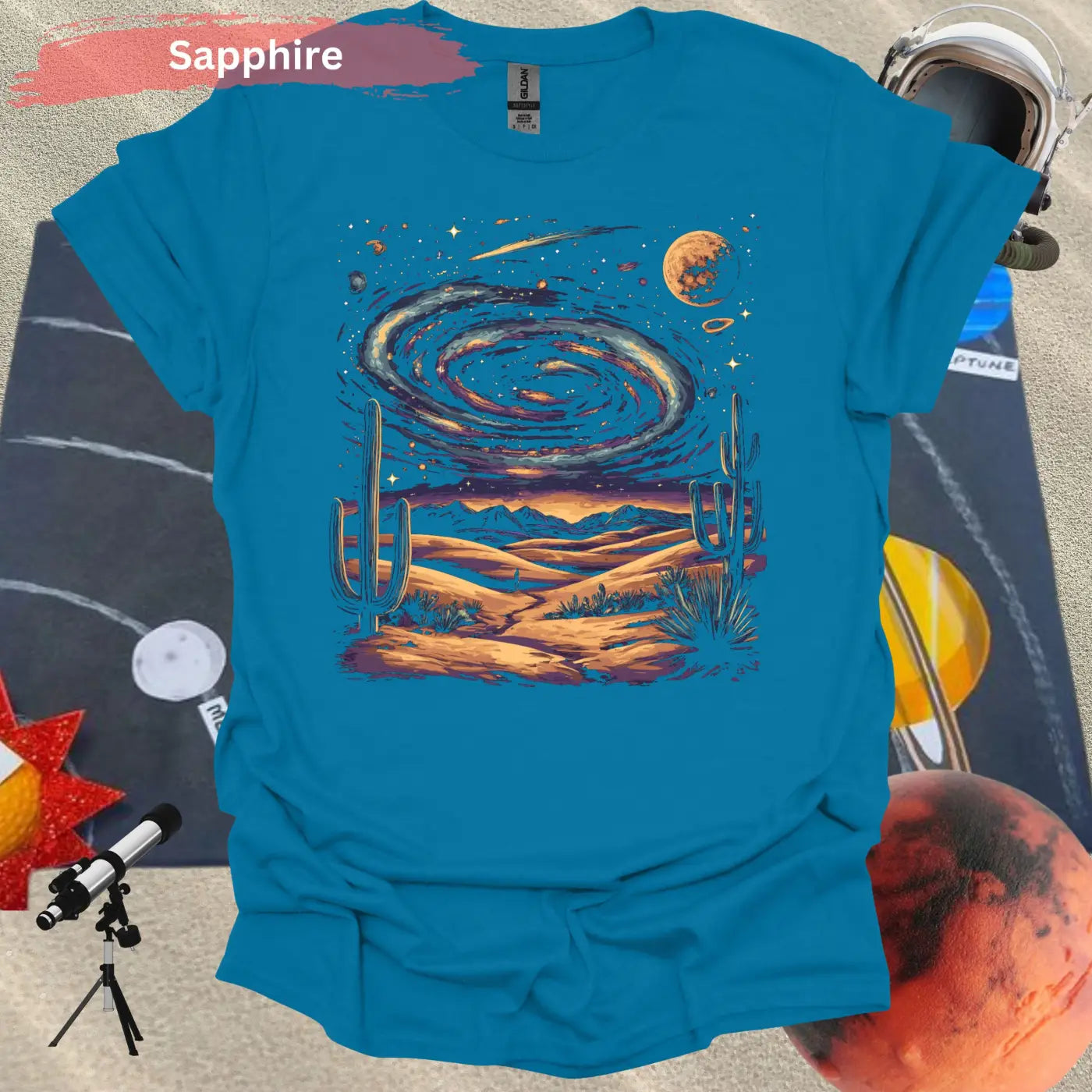 Cosmic Desert Landscape T-Shirt - S / Sapphire - Physical Item