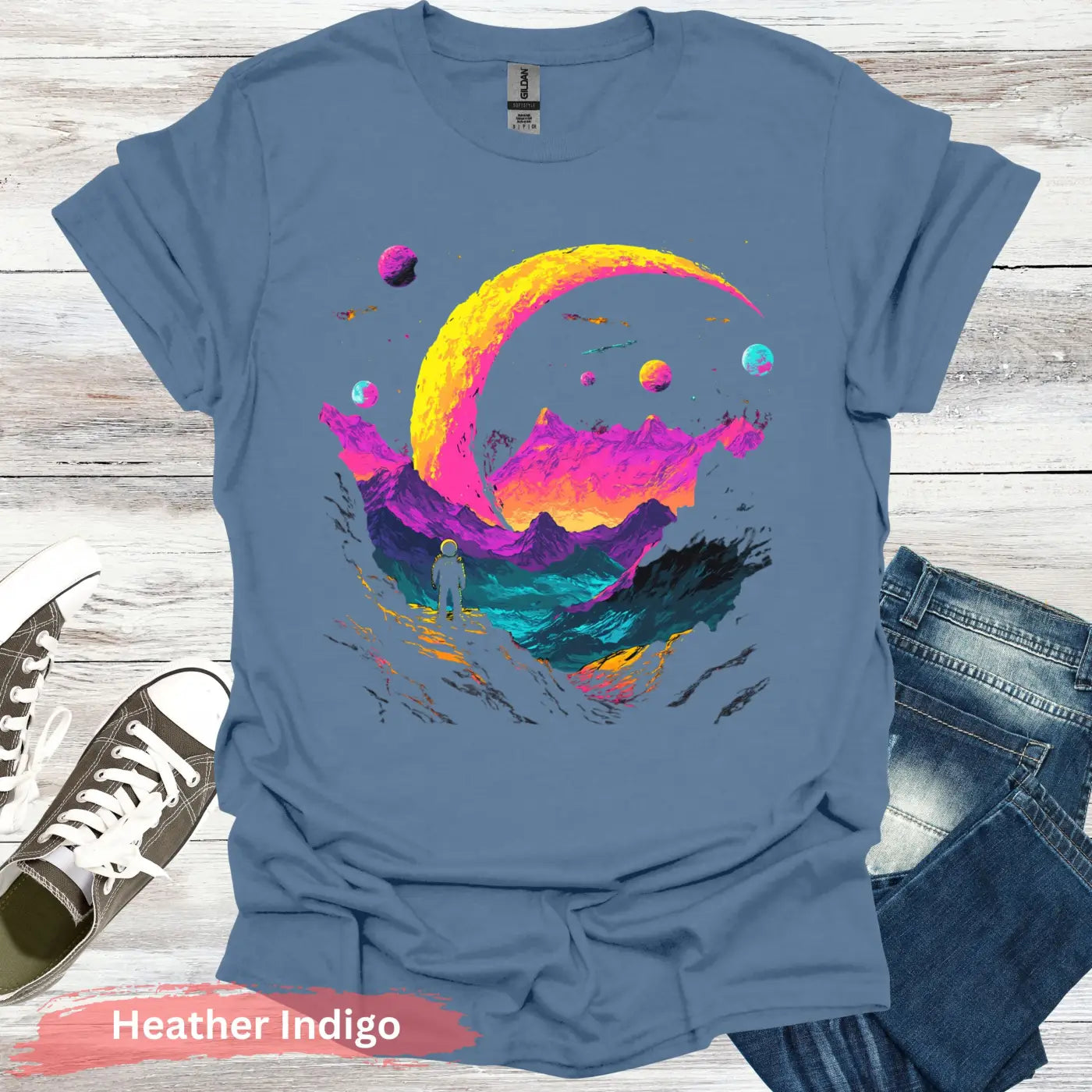 Cosmic Explorer T-shirt - S / Heather Indigo - Physical Item