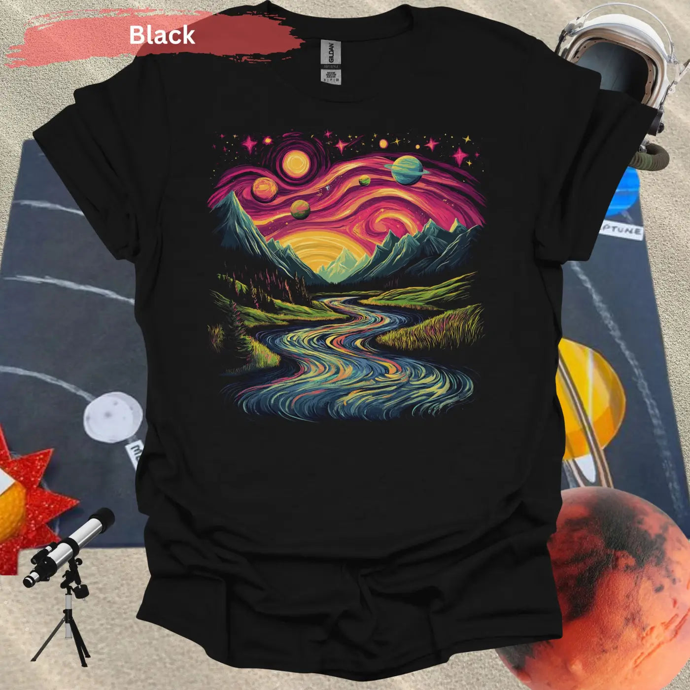 Cosmic Mountain Landscape T-Shirt - S / Black - Physical Item