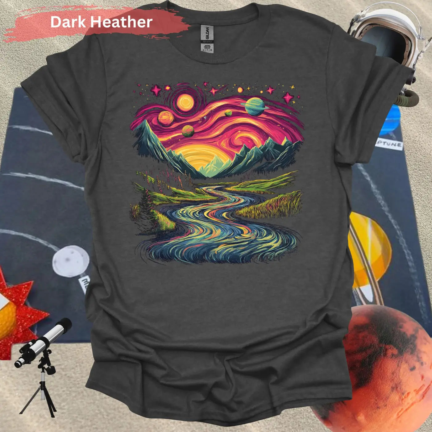 Cosmic Mountain Landscape T-Shirt - S / Dark Heather - Physical Item