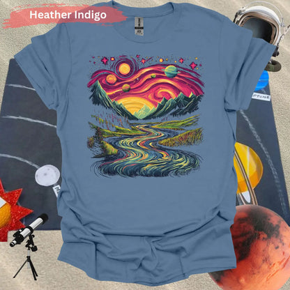 Cosmic Mountain Landscape T-Shirt - S / Heather Indigo - Physical Item