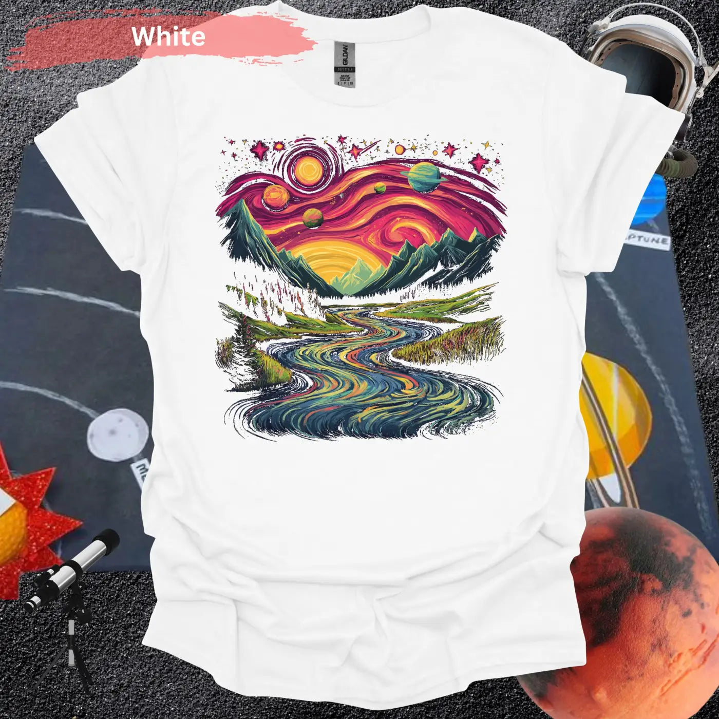 Cosmic Mountain Landscape T-Shirt - S / White - Physical Item