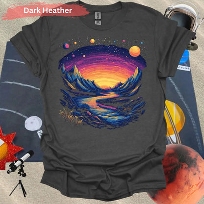 Cosmic Mountains Surreal Landscape T-shirt - S / Dark Heather - Physical Item