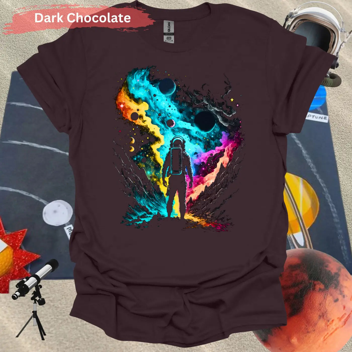 Cosmic Odyssey: Journey Into the Unknown T-shirt - S / Dark Chocolate - Physical Item