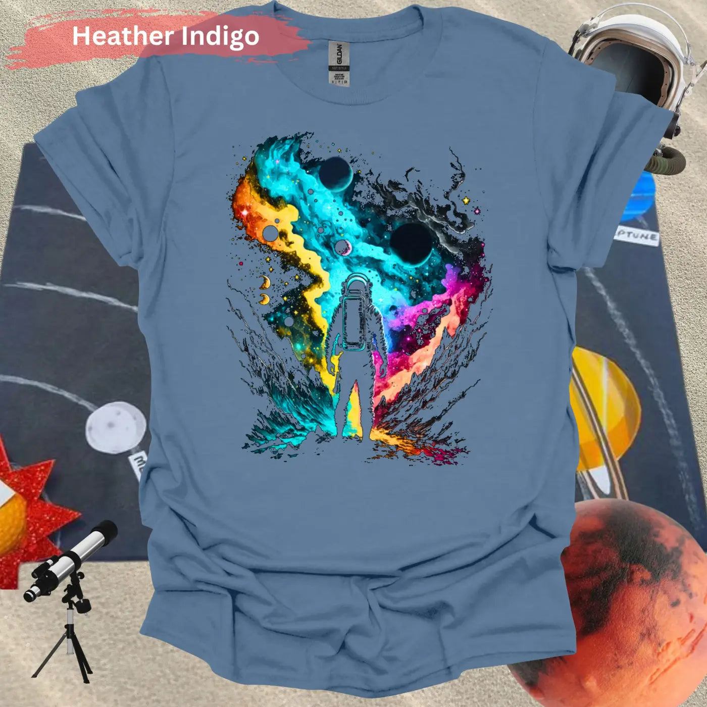 Cosmic Odyssey: Journey Into the Unknown T-shirt - S / Heather Indigo - Physical Item