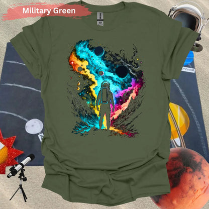 Cosmic Odyssey: Journey Into the Unknown T-shirt - S / Military Green - Physical Item