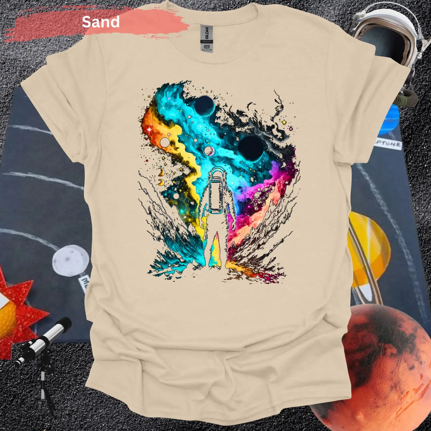 Cosmic Odyssey: Journey Into the Unknown T-shirt - S / Sand - Physical Item