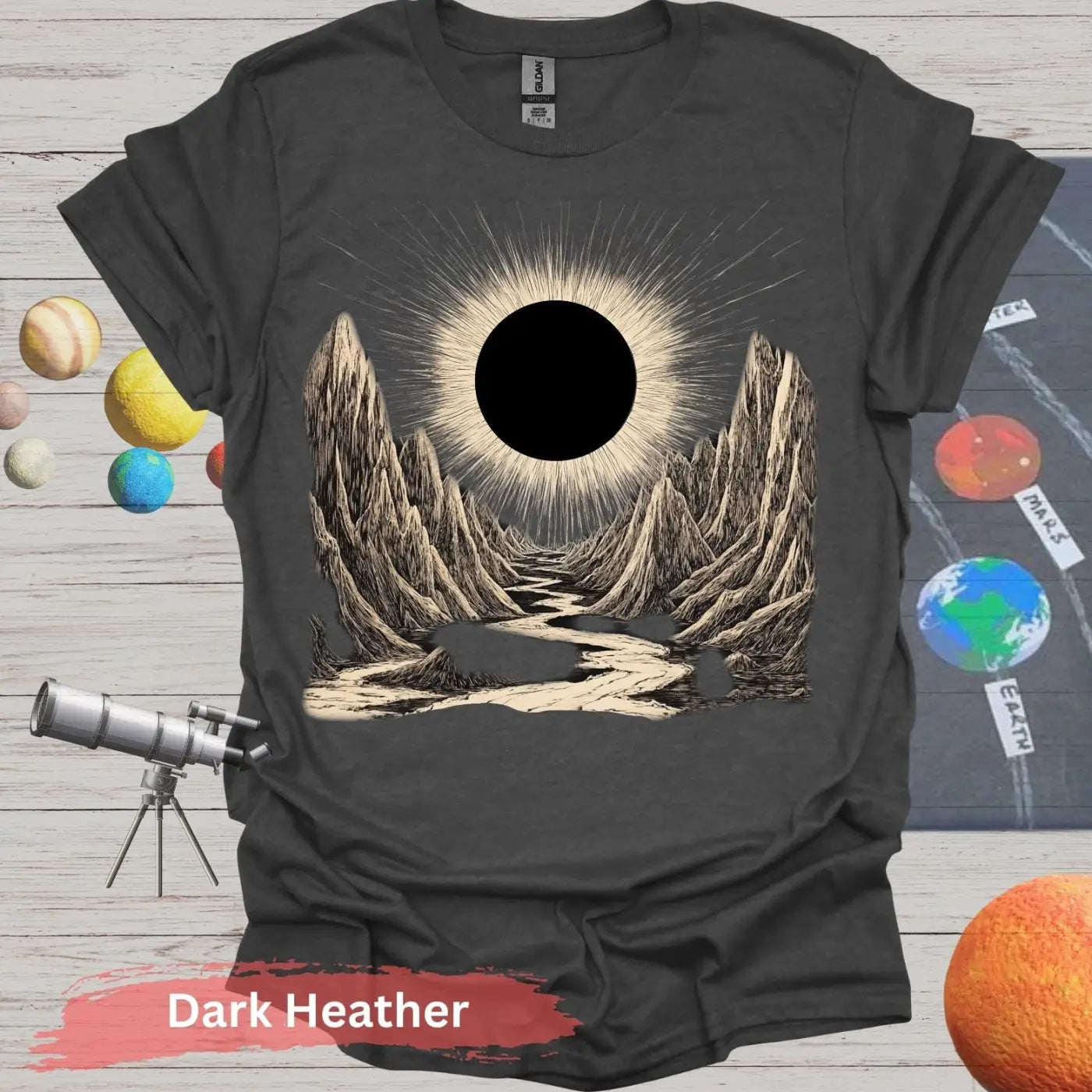 Cosmic pathway to Eclipse of Eternity T-shirt - S / Dark Heather - Physical Item