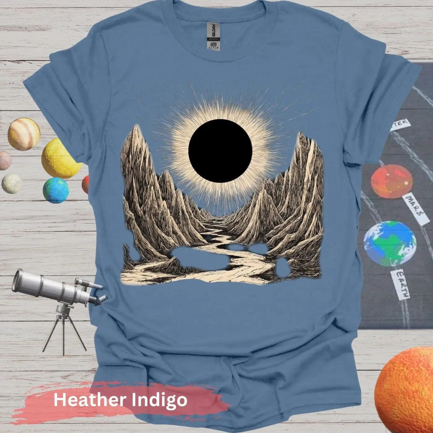 Cosmic pathway to Eclipse of Eternity T-shirt - S / Heather Indigo - Physical Item