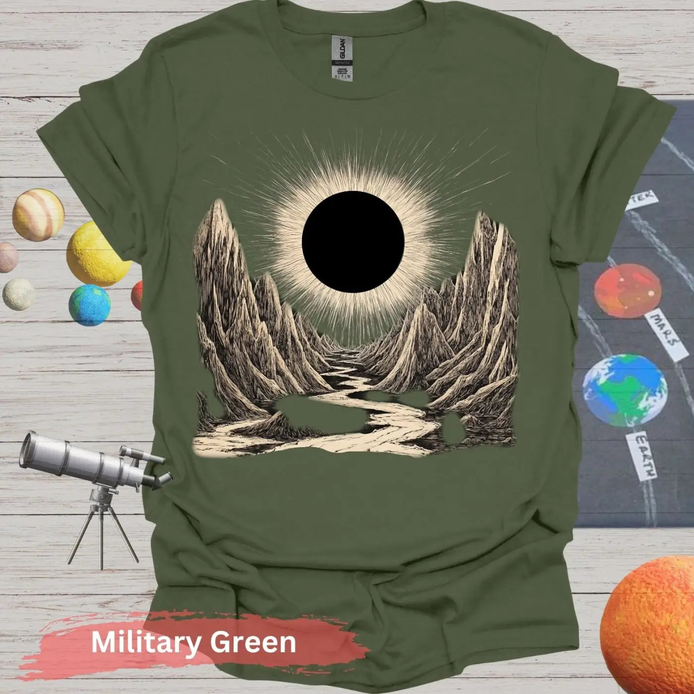 Cosmic pathway to Eclipse of Eternity T-shirt - S / Military Green - Physical Item