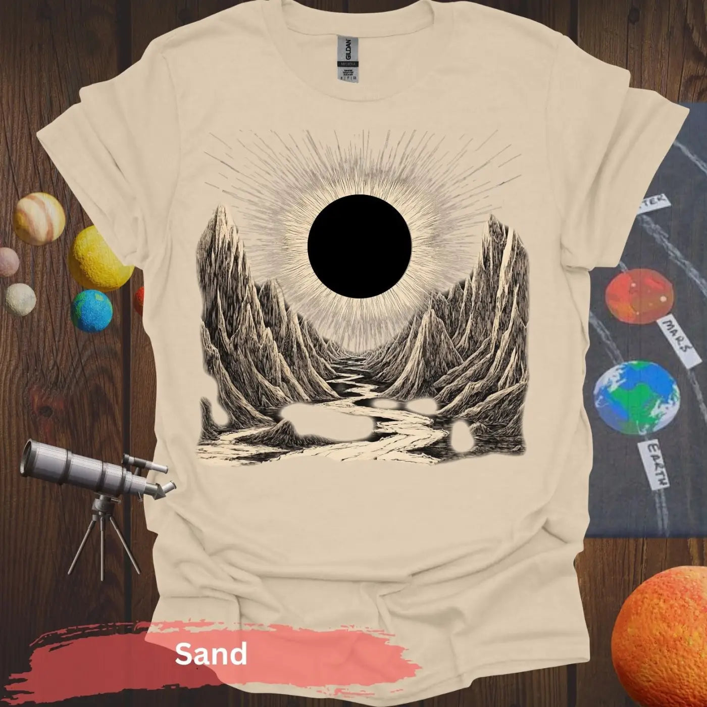 Cosmic pathway to Eclipse of Eternity T-shirt - S / Sand - Physical Item