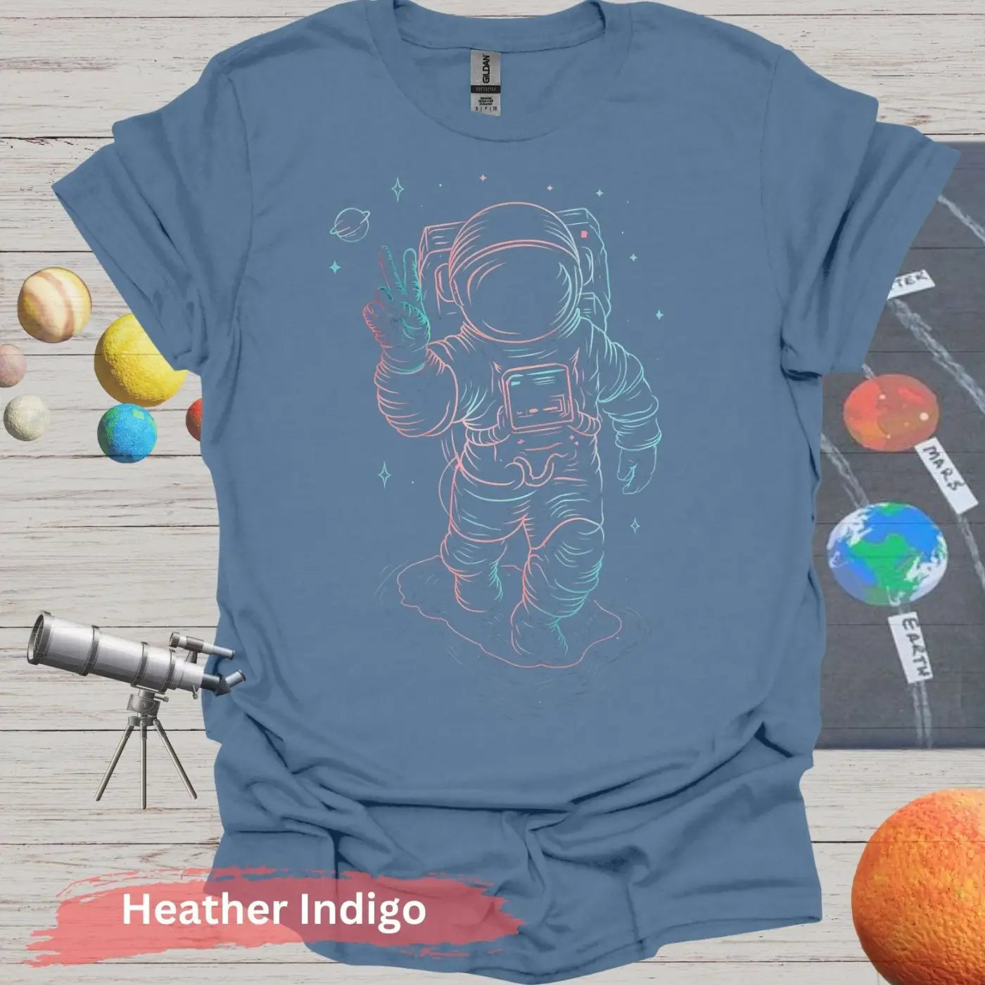 Cosmic Peace Astronaut Shirt - S - Unisex / Heather Indigo - Physical Item