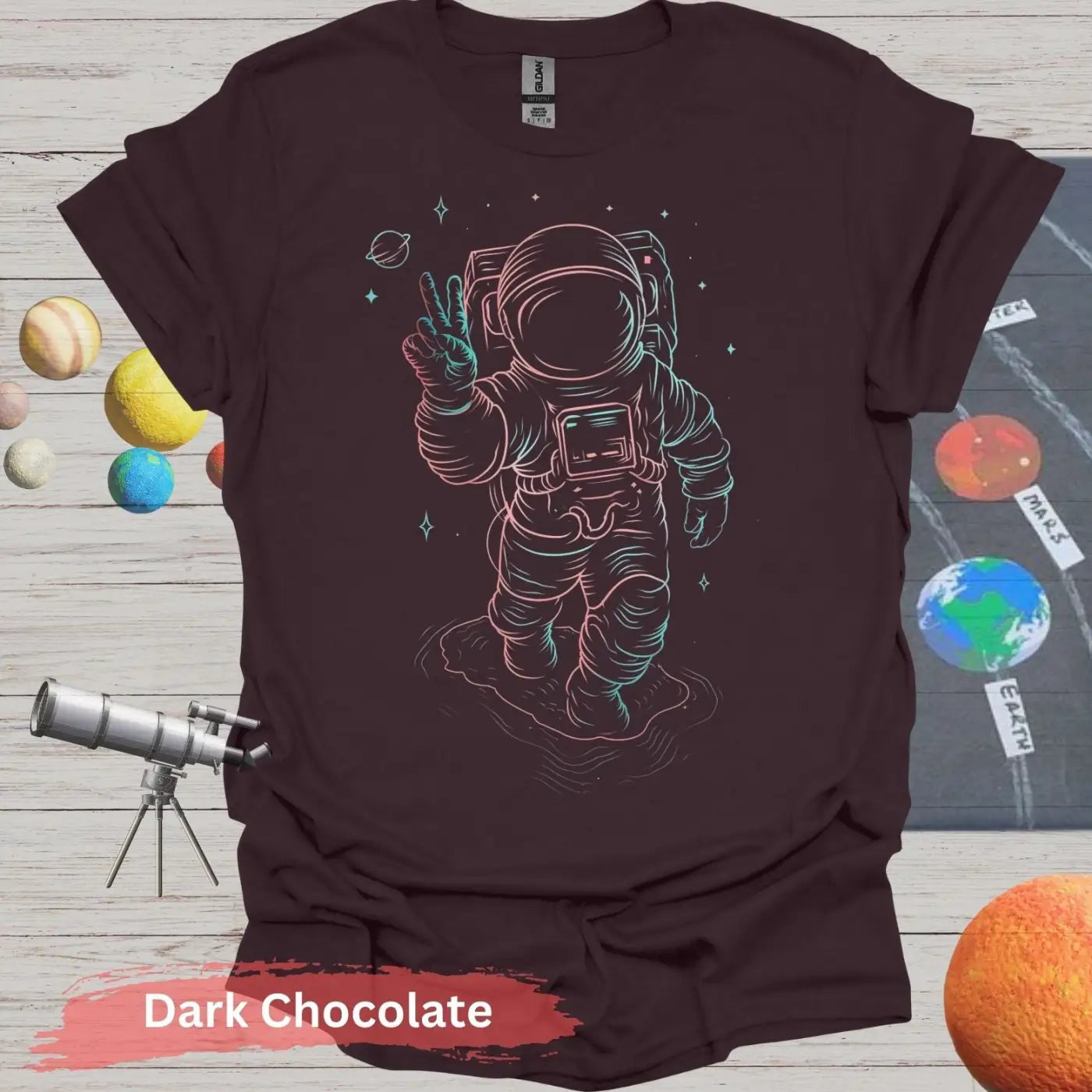 Cosmic Peace Astronaut Shirt - S - Unisex / Dark Chocolate - Physical Item