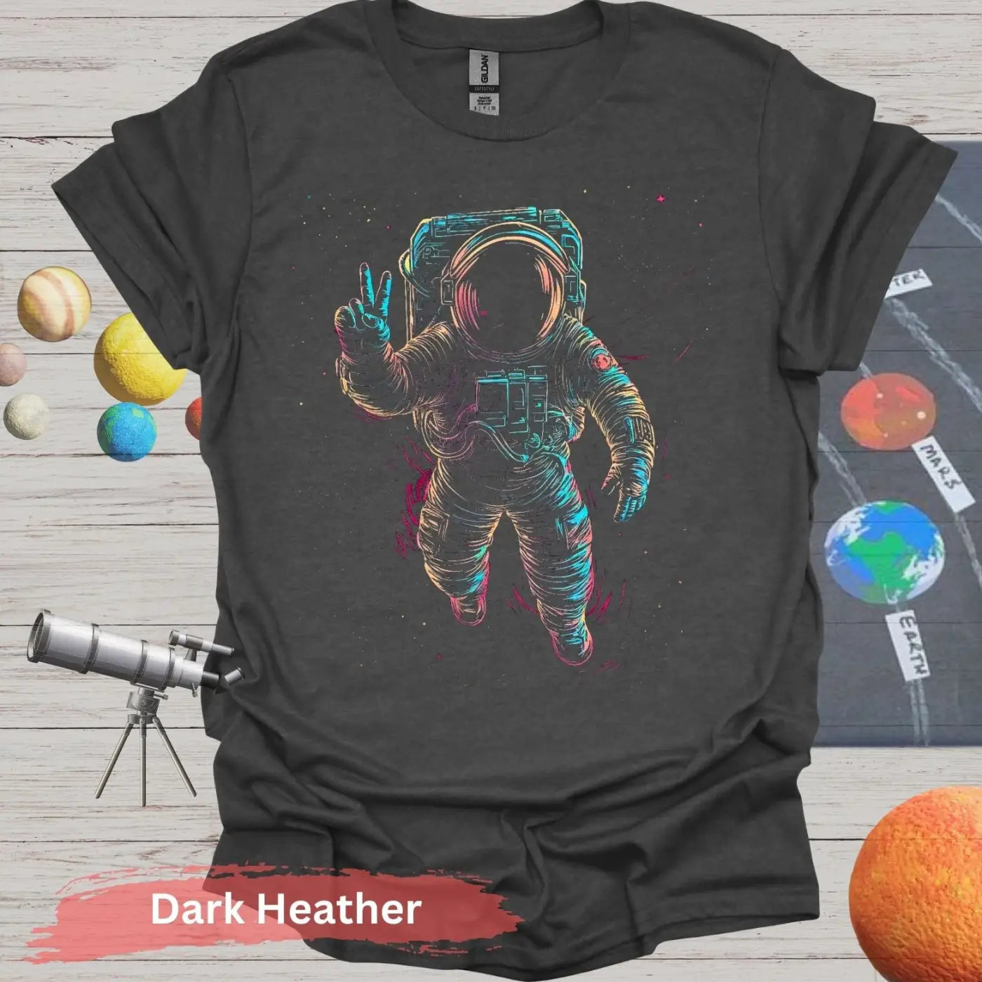 Cosmic Peace Astronaut T-shirt - S - Unisex / Dark Heather - Physical Item