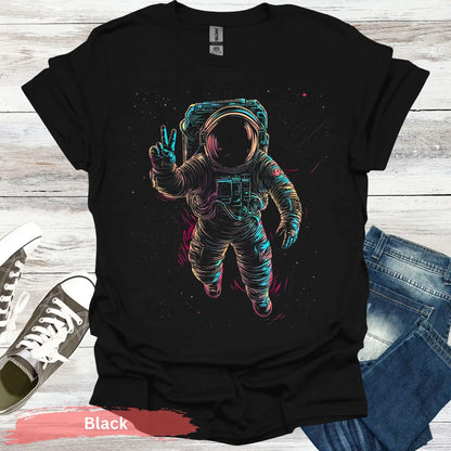 Cosmic Peace Astronaut T-shirt - S - Unisex / Black - Physical Item