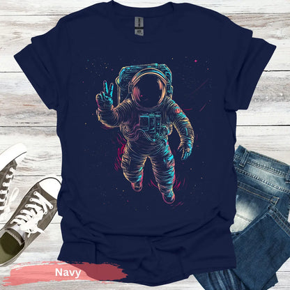 Cosmic Peace Astronaut T-shirt - S - Unisex / Navy - Physical Item