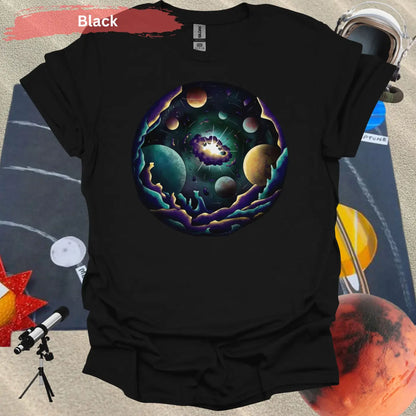 Cosmic Planetary Explosion T-Shirt - S / Black - Physical Item