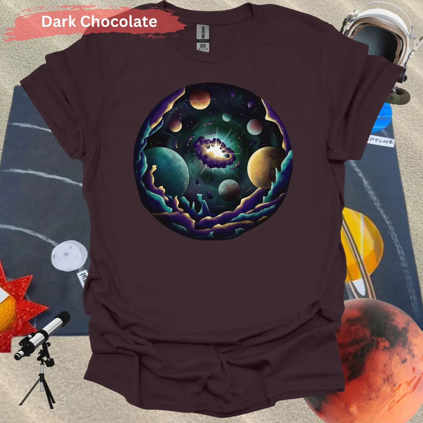 Cosmic Planetary Explosion T-Shirt - S / Dark Chocolate - Physical Item