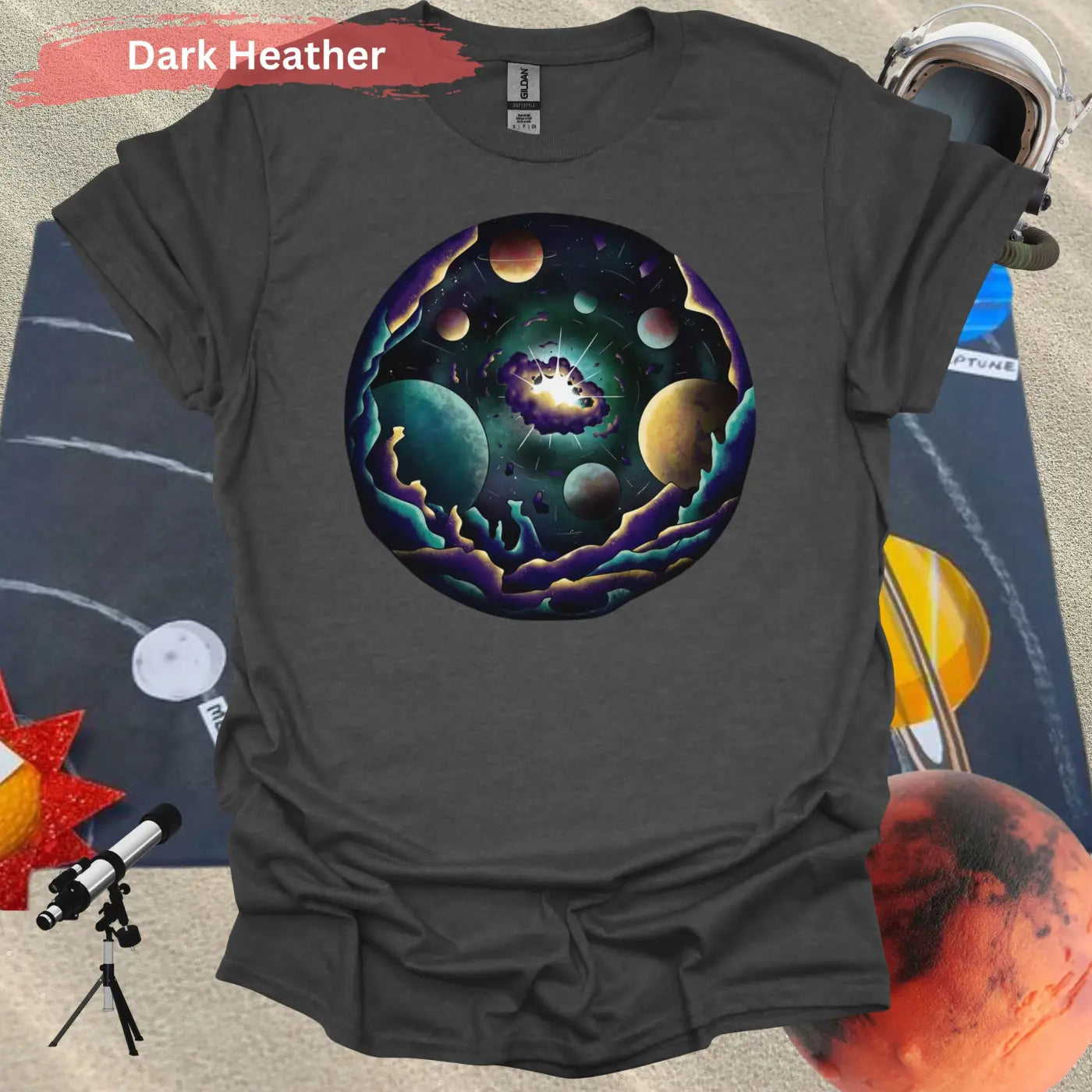 Cosmic Planetary Explosion T-Shirt - S / Dark Heather - Physical Item