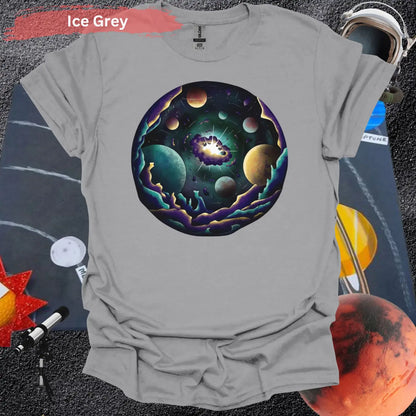 Cosmic Planetary Explosion T-Shirt - S / Ice Grey - Physical Item