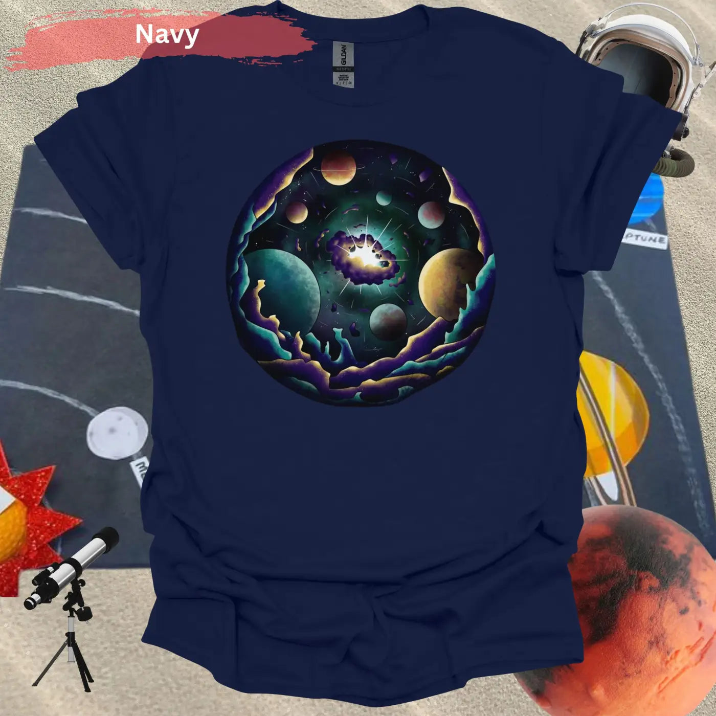 Cosmic Planetary Explosion T-Shirt - S / Navy - Physical Item