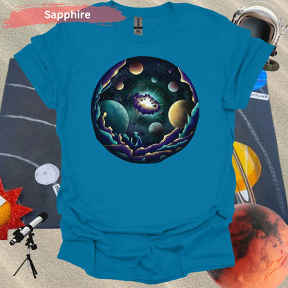 Cosmic Planetary Explosion T-Shirt - S / Sapphire - Physical Item