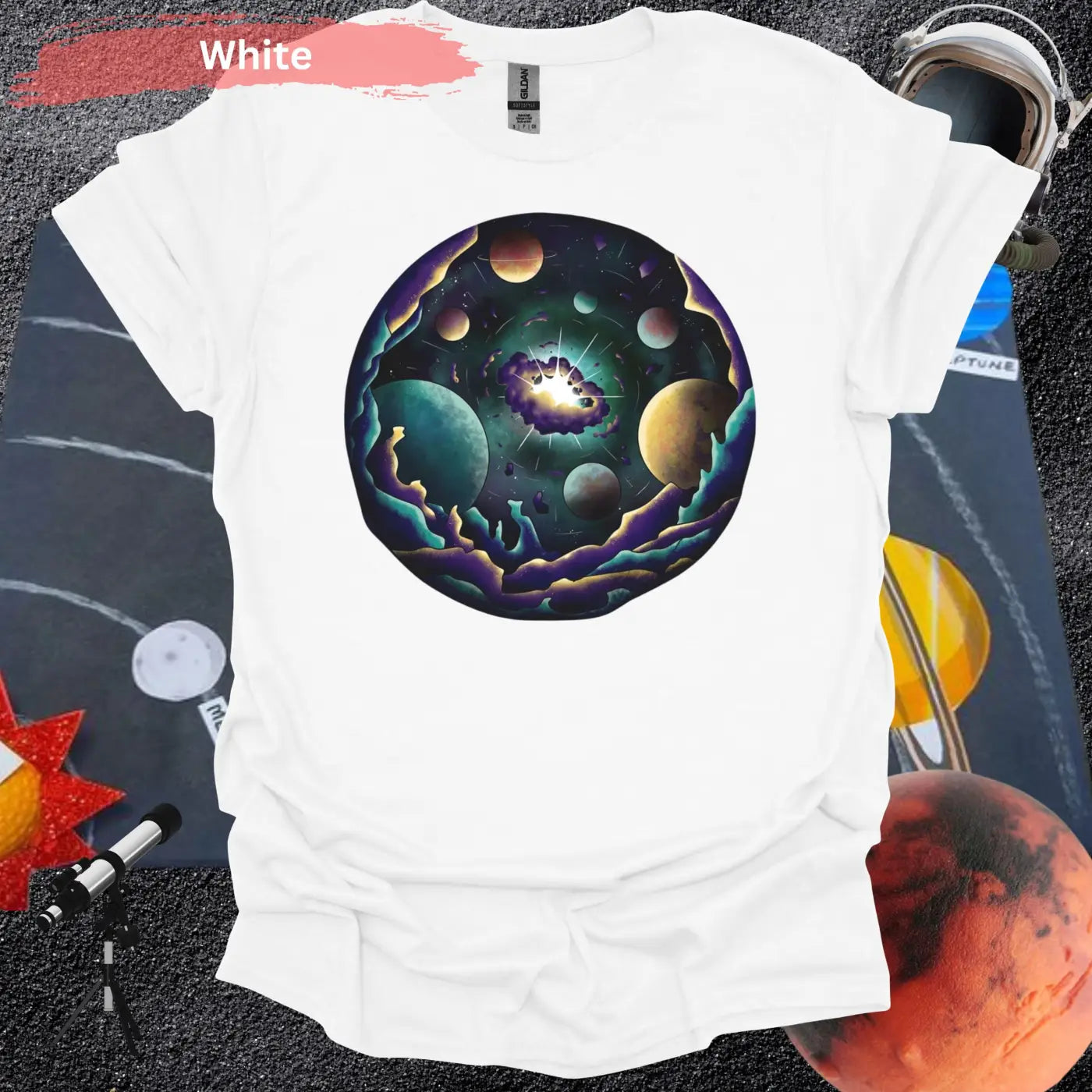 Cosmic Planetary Explosion T-Shirt - S / White - Physical Item