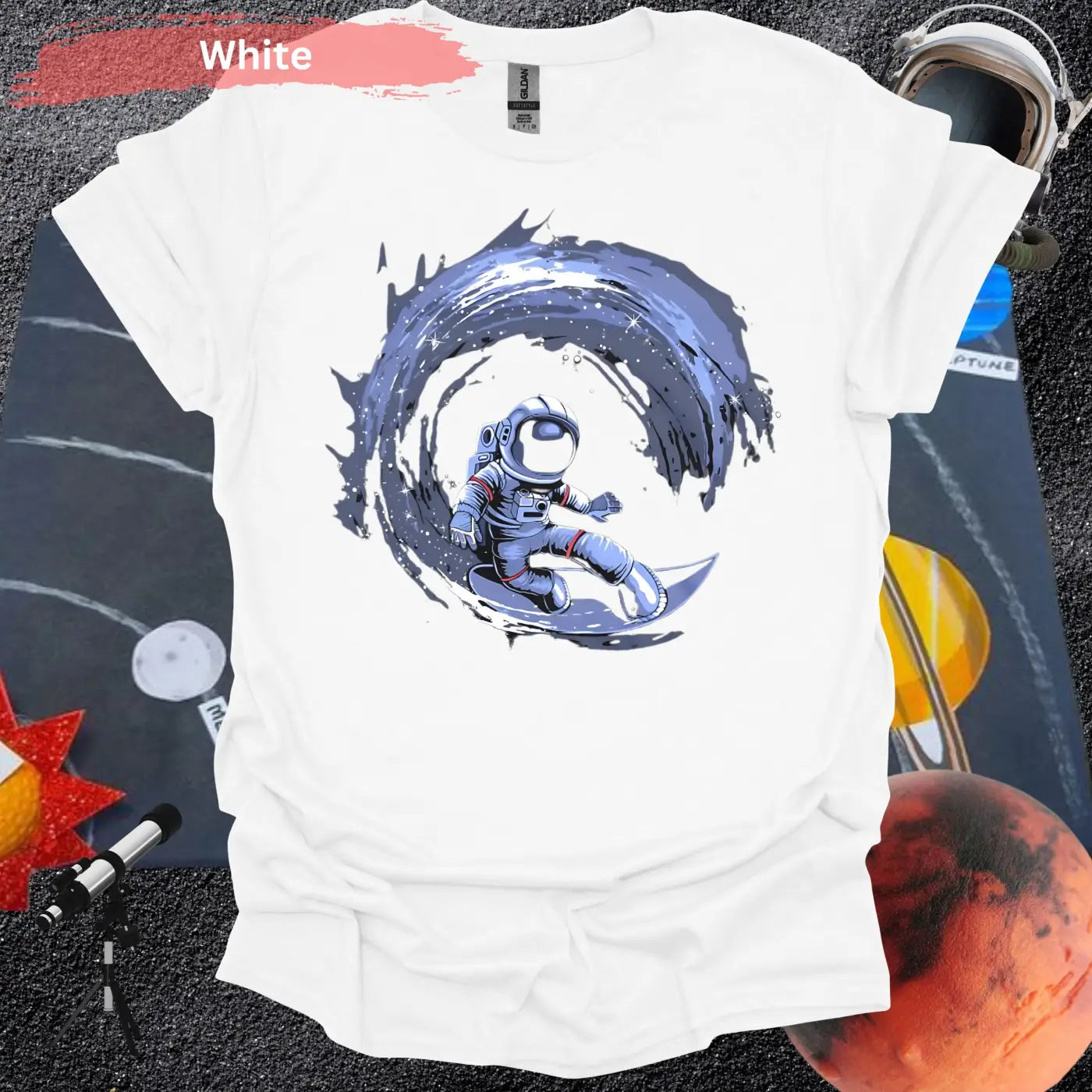 Cosmic Surfing Astronaut T-Shirt - S / White - Physical Item