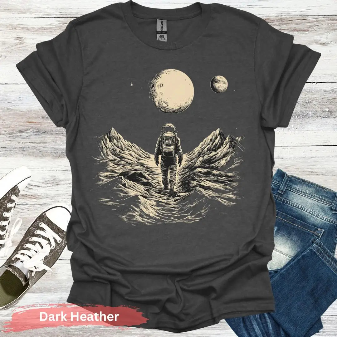 Cosmic Wanderer Astronaut T-shirt - S / Dark Heather - Physical Item