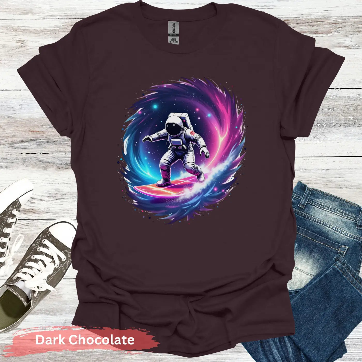 Cosmic Wave Rider T-shirt - S / Dark Chocolate - Physical Item