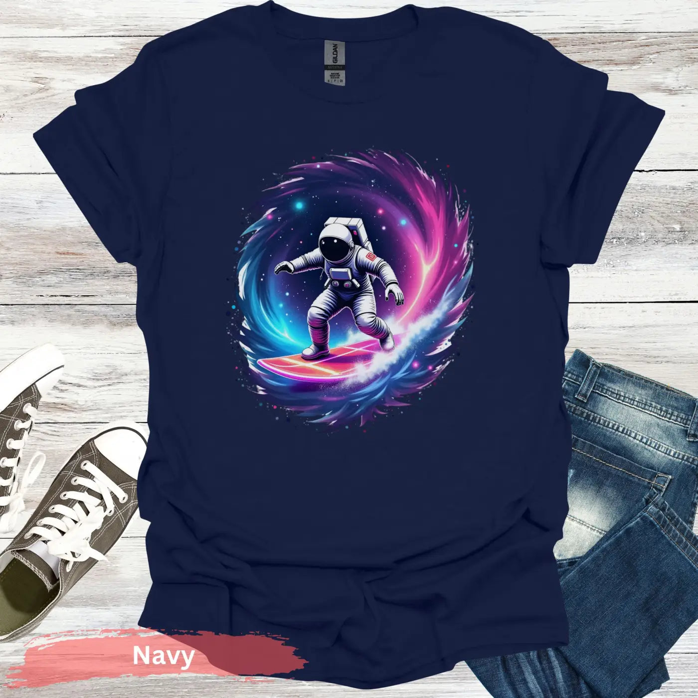Cosmic Wave Rider T-shirt - S / Navy - Physical Item