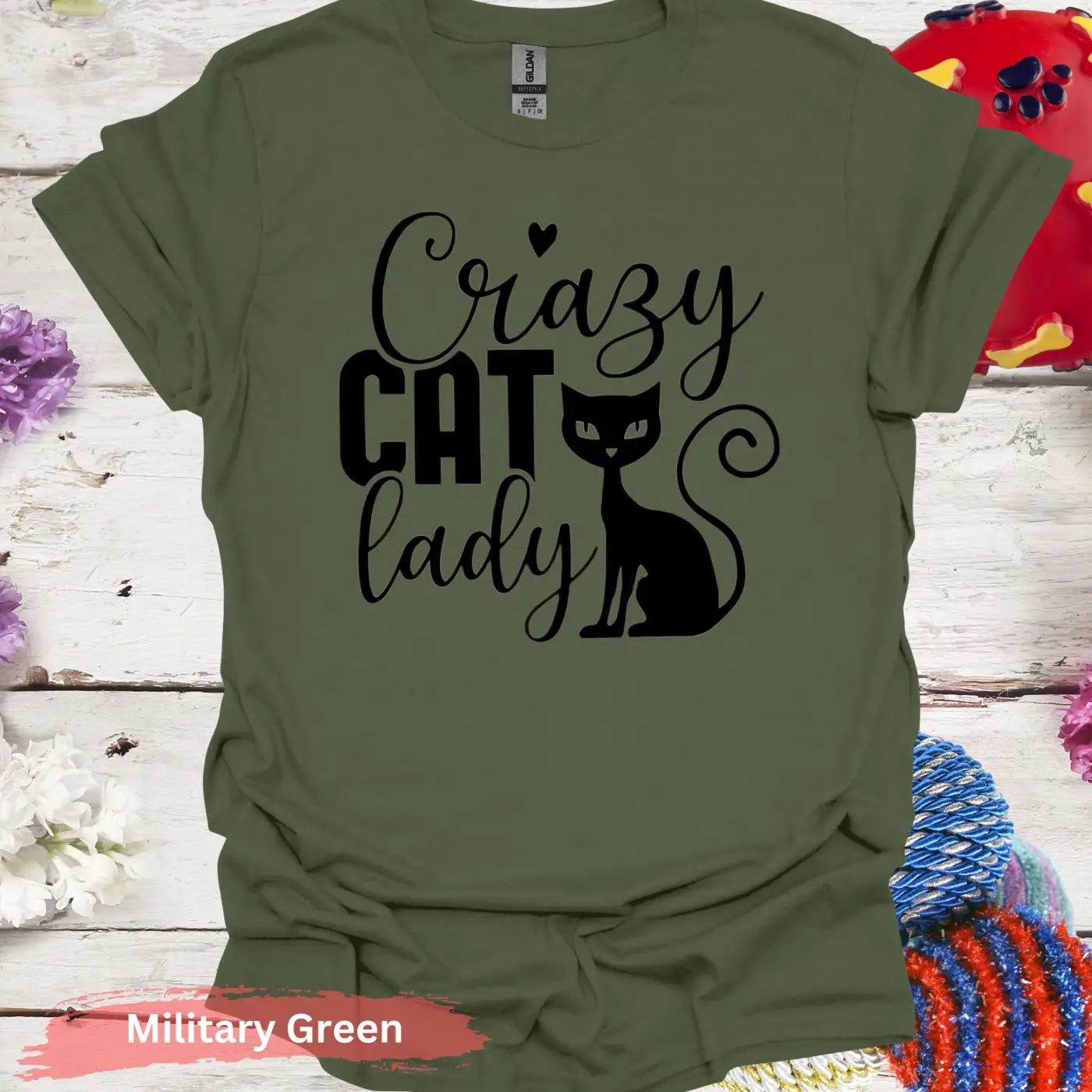 Crazy Cat Lady Graphic T-Shirt - S / Military Green - Physical Item