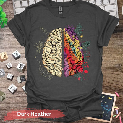 Creative and Logical Human Brain T-shirt - S / Dark Heather - Physical Item