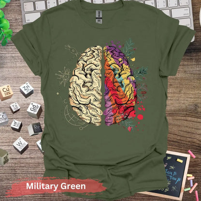 Creative and Logical Human Brain T-shirt - S / Military Green - Physical Item